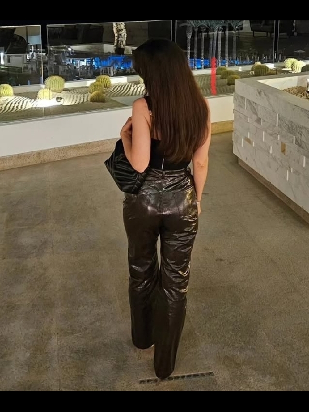 Women's Brown High-Waist Faux Leather Pants